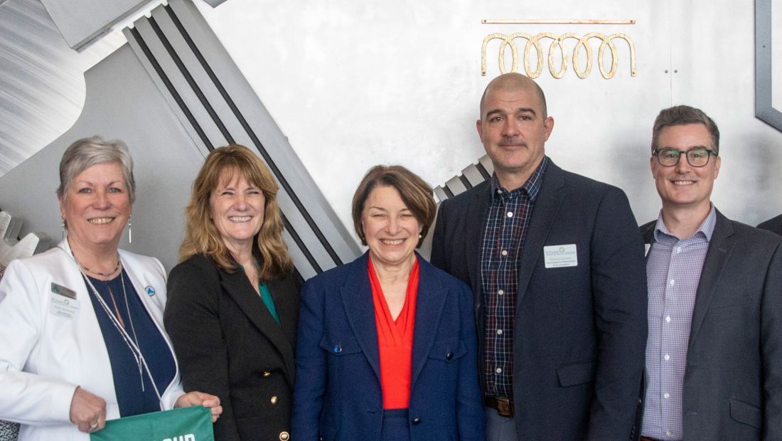 President Kloos with Patti Gartland, Daniel Larson, Ken Matthews, and Sen. Amy Klobuchar