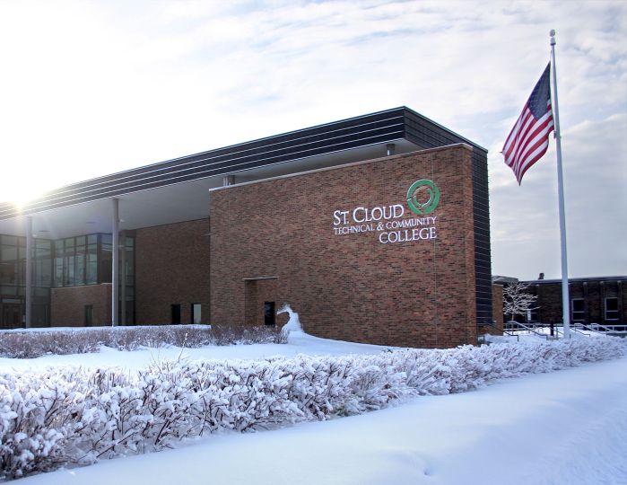 SCTCC main entrance with snow covering the ground on a sunny day