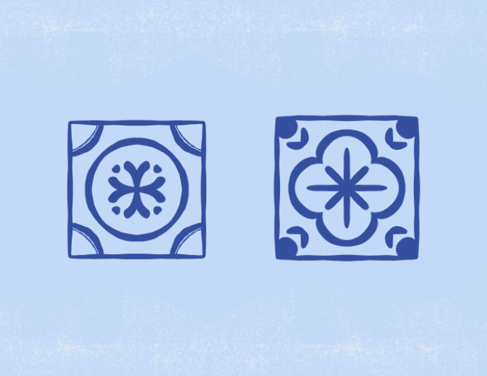 two blue tile coasters