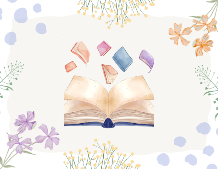 floral graphics with a colorful watercolor graphic of an open book