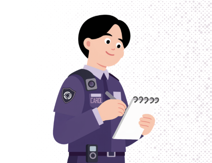 school security with SCTCC logo and name tag that says "Carol" on her uniform