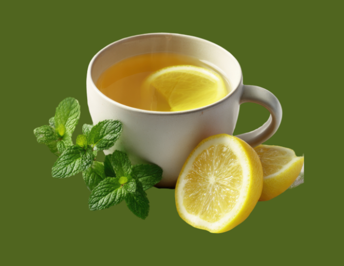 lemon and mint tea in white cup