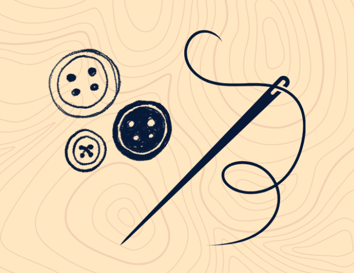 Buttons with a needle and thread