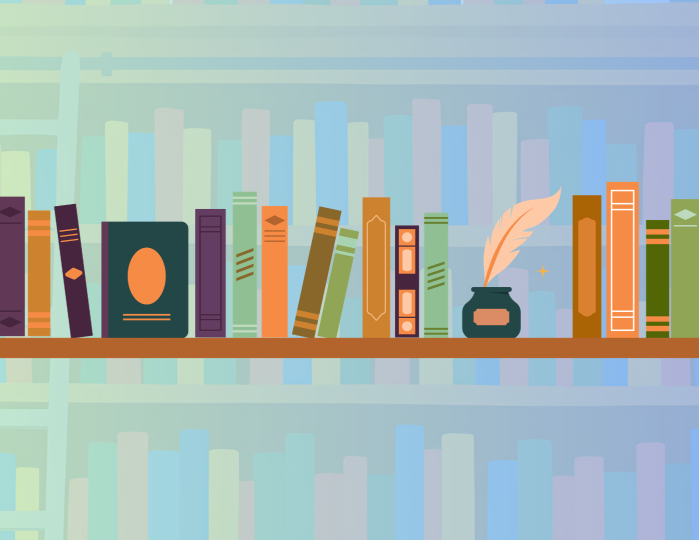 A row of library books