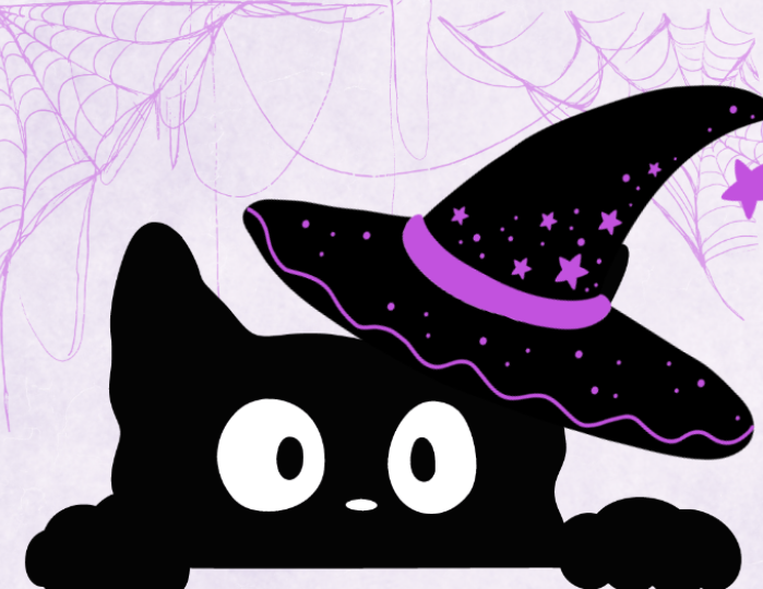 cat with purple and black hat