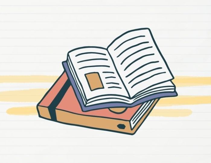 books on notebook paper background
