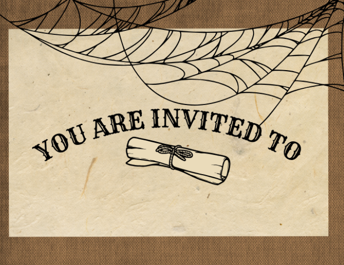 You are invited to with scroll and spiderwebs