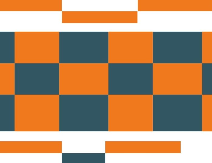 checkerboard design in orange and green