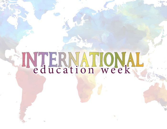international education week text on a background of a world map