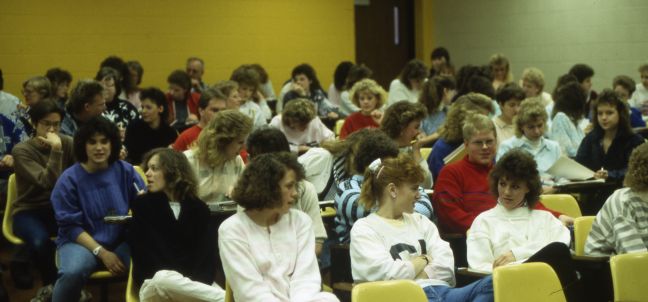 room full of students in the 1980s