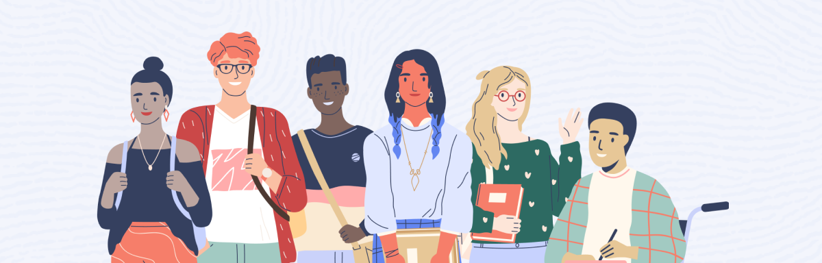 Group of diverse people in a cartoon style