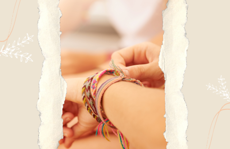 Image of girl wearing multiple friendship bracelets.