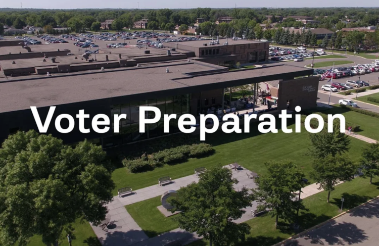 Voter Preparation? overhead view of door 1 entrance in background