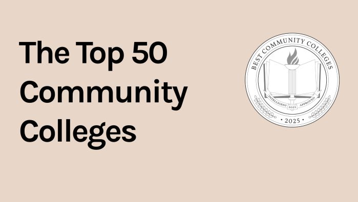 The top 50 community college text with a seal 