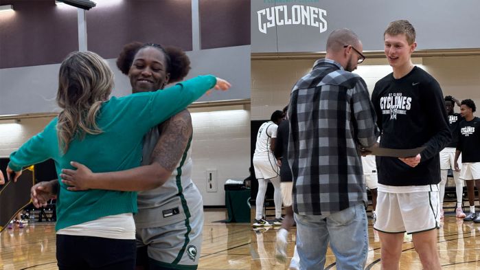 Basketball Players meeting up with their faculty mentors