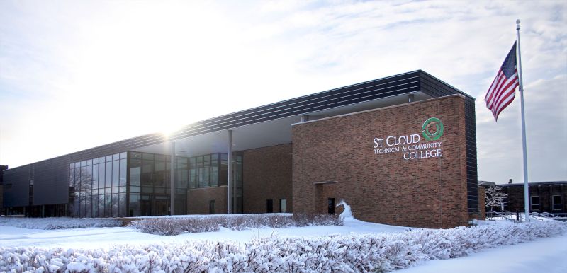 SCTCC main entrance with snow covering the ground on a sunny day