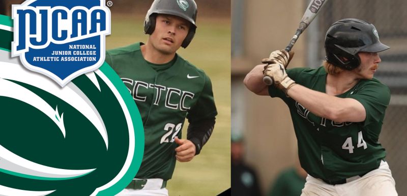 Josh and Jaxon in action on the field with Cyclones and NJCAA logo