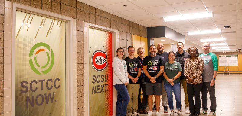 group of SCTCC and SCSU folks in front of husky hub