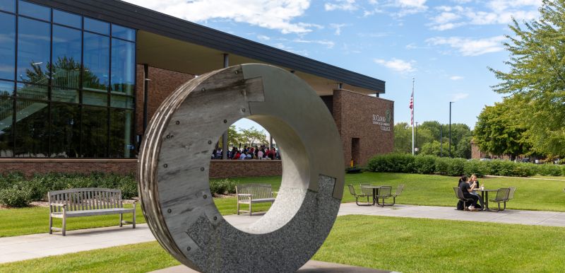 SCTCC donut sculpture with students in background