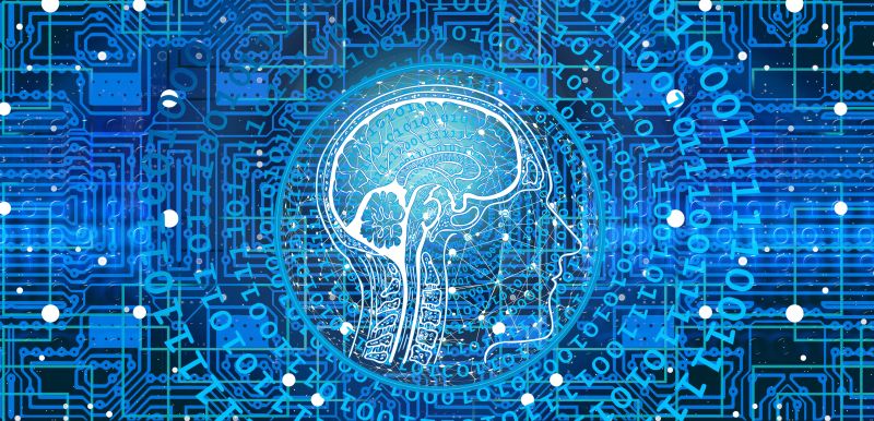human brain with digital stuff coming out of it