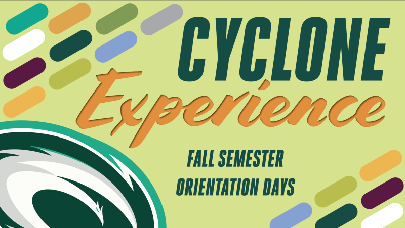 Cyclone Experience text on decorative background with cyclone logo