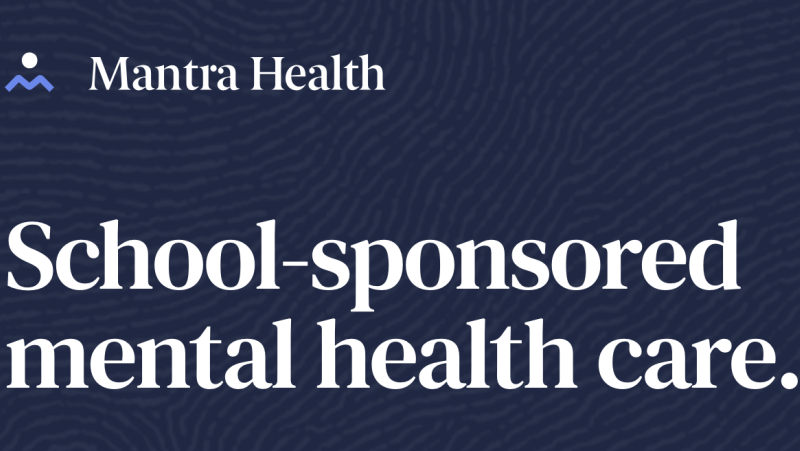 Mantra Health logo with text: School sponsored mental health care