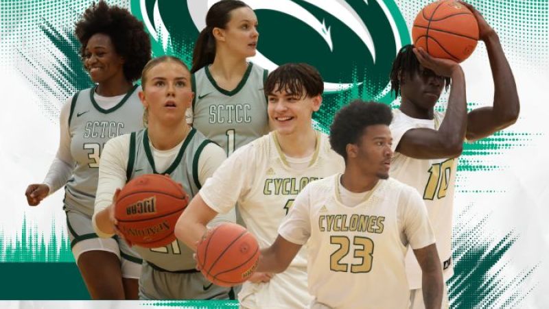 Men and women playing basketball