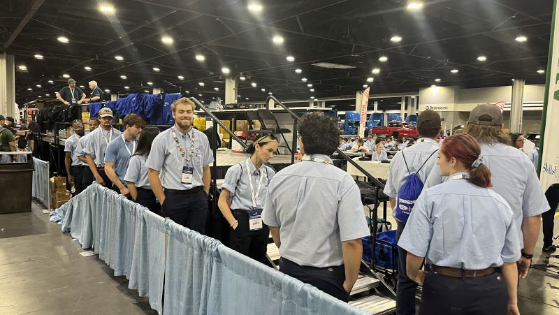 Lucas waiting in line to compete