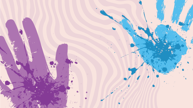 two paint splatter hand prints
