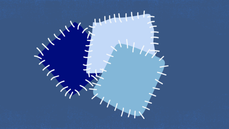 three piece of blue fabric with stitching around the edges