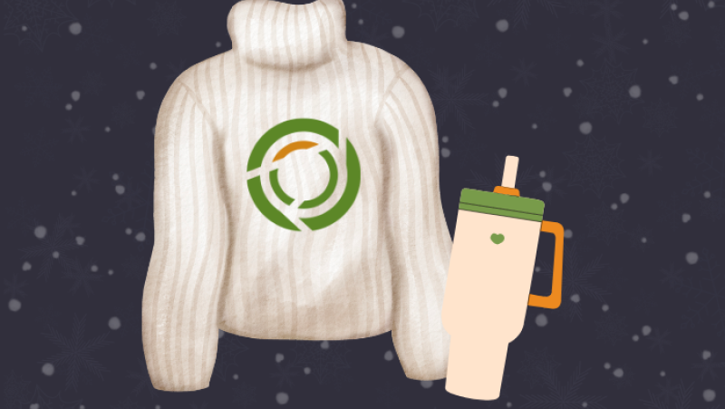 sweater with SCTCC logo on it and a green and orange water bottle
