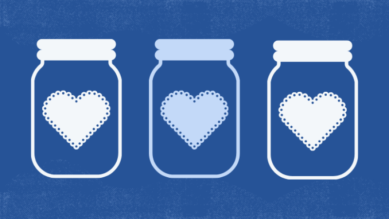 three jars with lace hearts on them 