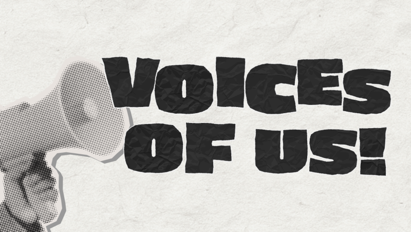 voices of us text with a megaphone