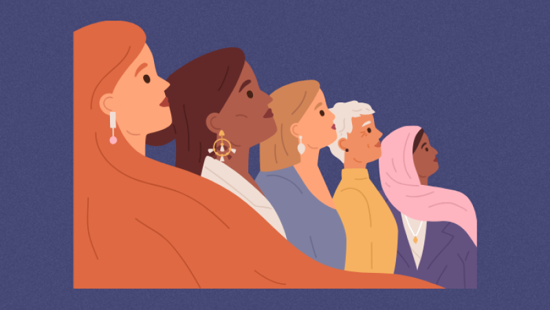 five women standing in a line