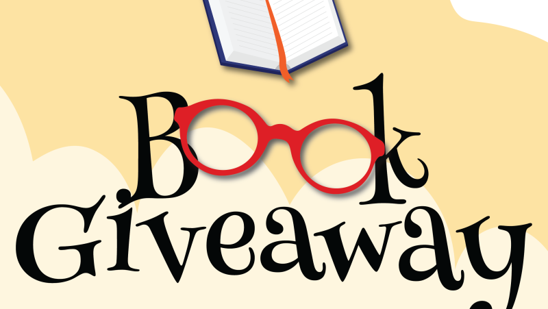 book giveaway with glasses as the "OO"