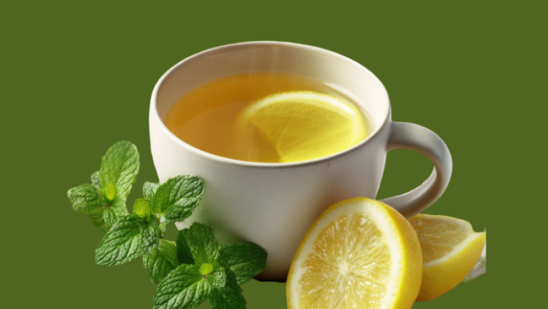 lemon and mint tea in white cup