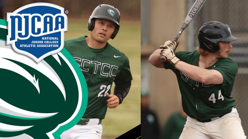 Josh and Jaxon in action on the field with Cyclones and NJCAA logo
