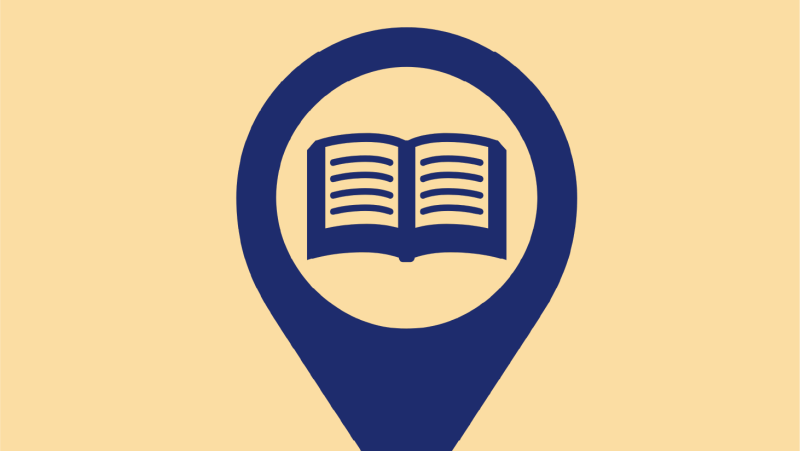 Location icon with a book in the middle