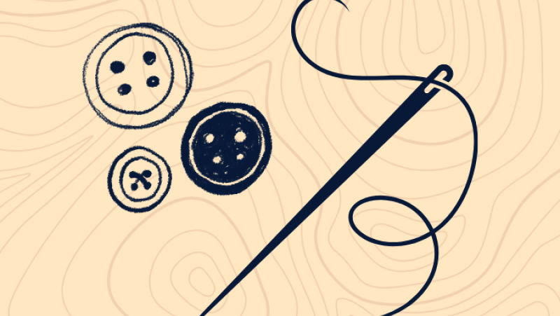 Buttons with a needle and thread