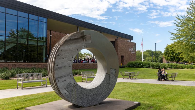 SCTCC donut sculpture with students in background