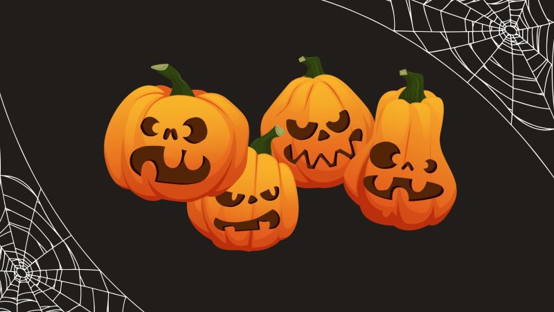 four carved pumpkins on a black background - illustratrion