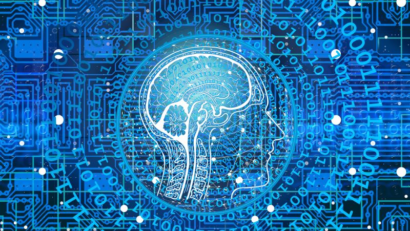 human brain with digital stuff coming out of it
