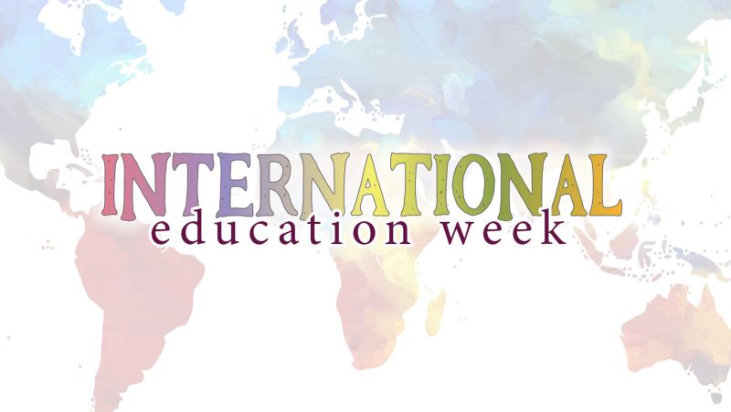 international education week text on a background of a world map
