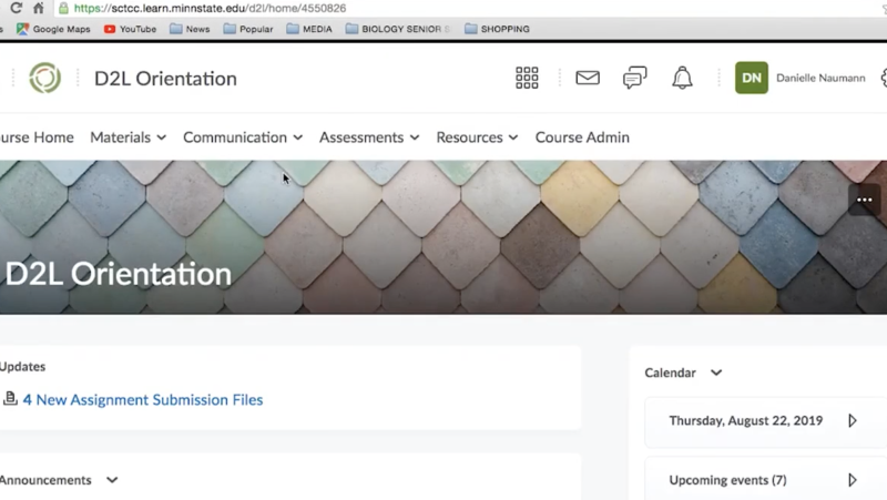 screenshot of D2L homepage