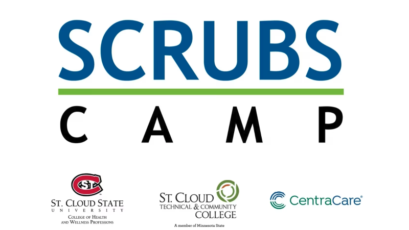SCRUBS camp, SCSU, SCTCC, and CentraCare logos