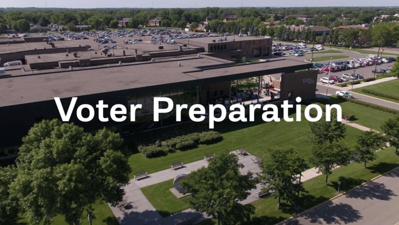 Voter Preparation? overhead view of door 1 entrance in background