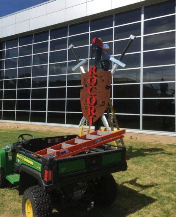 Shield welded art outside ROCORI High School