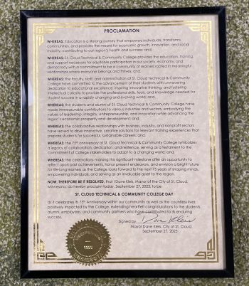 Photo of proclamation in frame