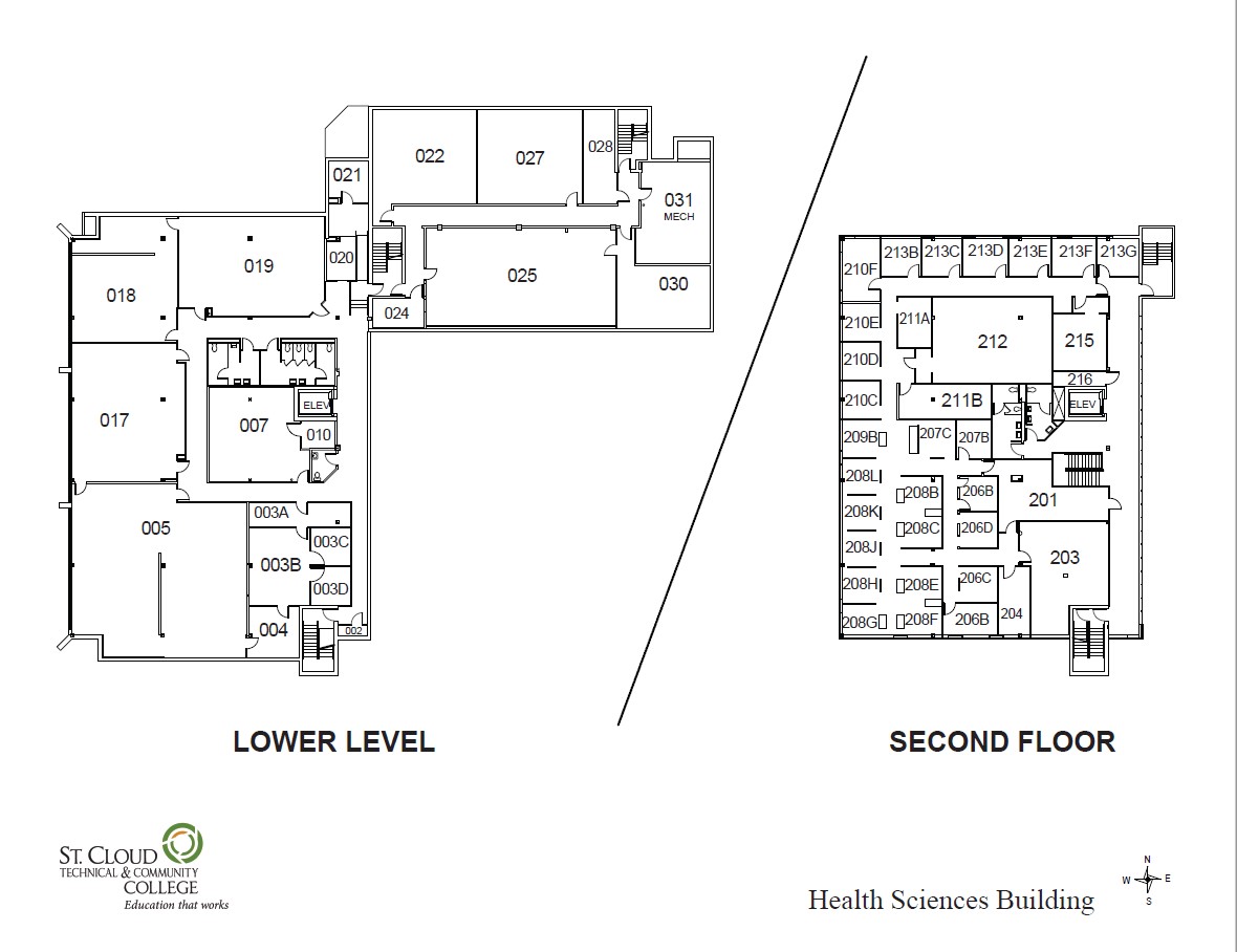 Health Sciences Building - Lower Level and Floor 2 Map