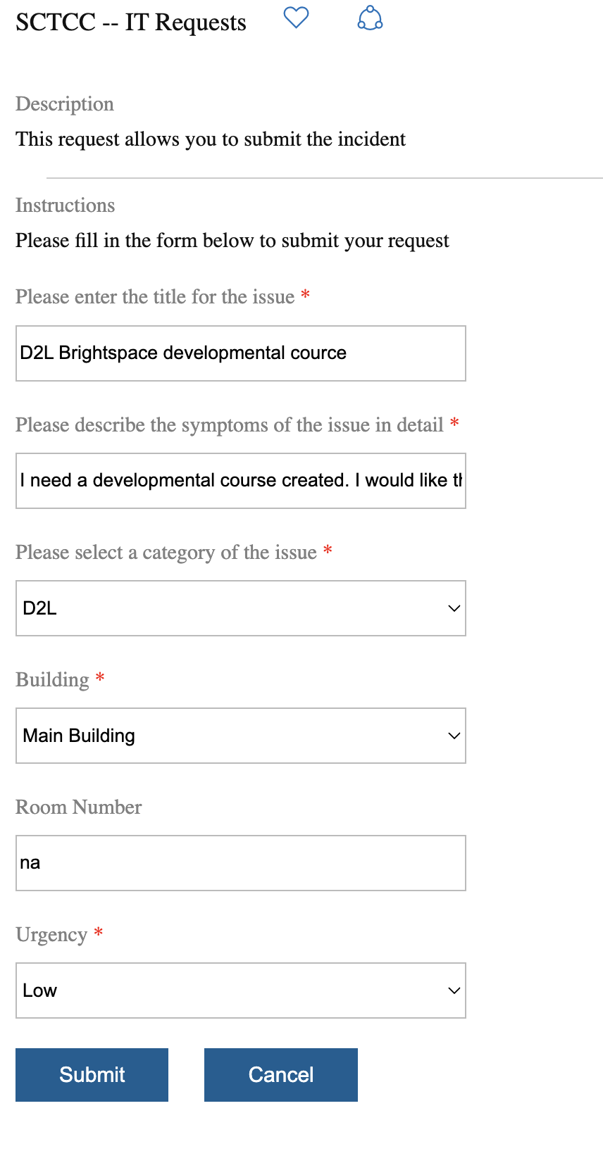 screenshot of filling out IT request form